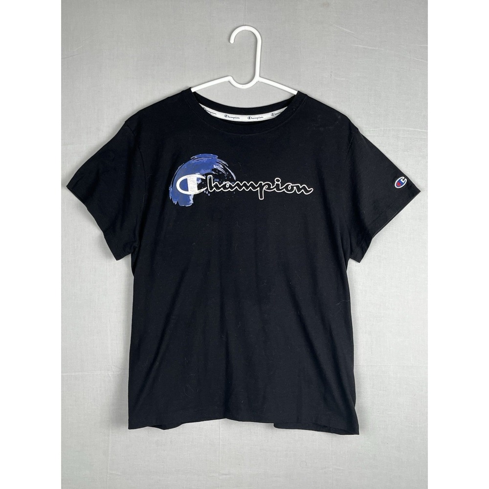 Champion Graphic T Shirt Mens XL Black Logo Short Sleeve Crewneck